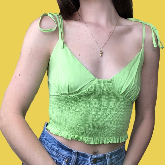 Urban Outfitters Tops - Tea Green Smocked Tie Strap Crop Top